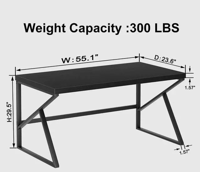 Alt view image 2 of 7 - HSH Black Desk, Modern Industrial Home Office Computer Desk, Laptop PC Desk for Student Work Writing Study Gaming, Simple Metal and Wooden Computer Table in Bedroom Living Room Workstation, 55 Inch