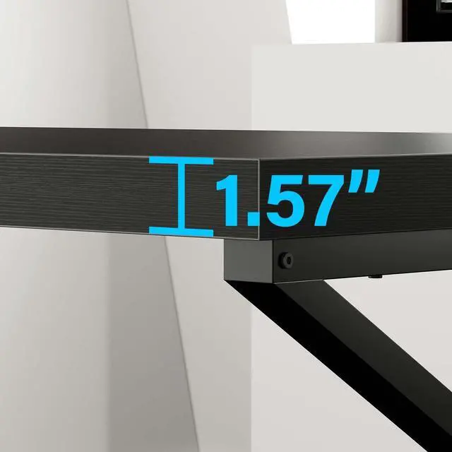 Alt view image 7 of 7 - HSH Black Desk, Modern Industrial Home Office Computer Desk, Laptop PC Desk for Student Work Writing Study Gaming, Simple Metal and Wooden Computer Table in Bedroom Living Room Workstation, 55 Inch