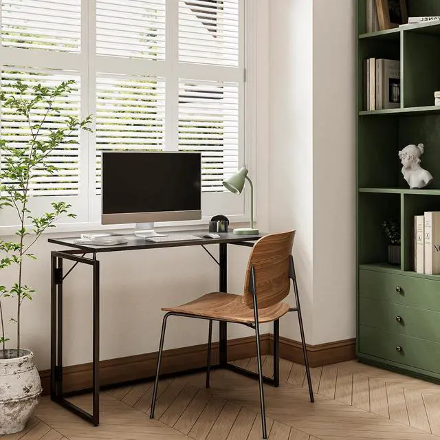 Alt view image 5 of 7 - Folding Desk 40 Inch - Small Foldable Desk for Small Space Minimalist, Space Saving Collapsible Compact Desk Portable Table for Craft, Writing, Study and Work (No Assembly Required)