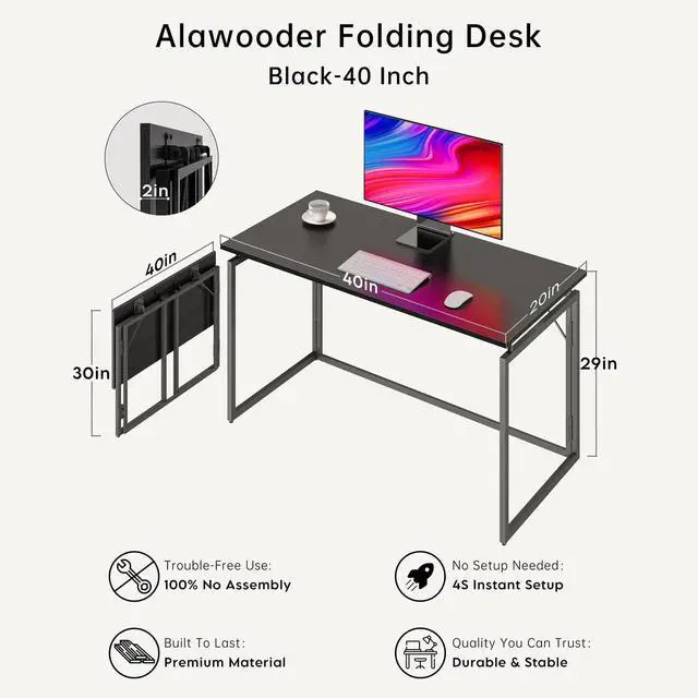 Alt view image 6 of 7 - Folding Desk 40 Inch - Small Foldable Desk for Small Space Minimalist, Space Saving Collapsible Compact Desk Portable Table for Craft, Writing, Study and Work (No Assembly Required)