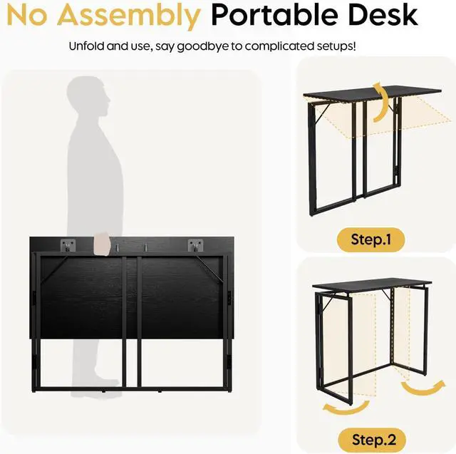 Alt view image 7 of 7 - Folding Desk 40 Inch - Small Foldable Desk for Small Space Minimalist, Space Saving Collapsible Compact Desk Portable Table for Craft, Writing, Study and Work (No Assembly Required)