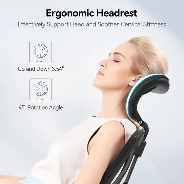 Alt view image 5 of 7 - SIHOO M18 Ergonomic Office Chair for Big and Tall People Adjustable Headrest with 2D Armrest Lumbar Support and PU Wheels Swivel Tilt Function Black