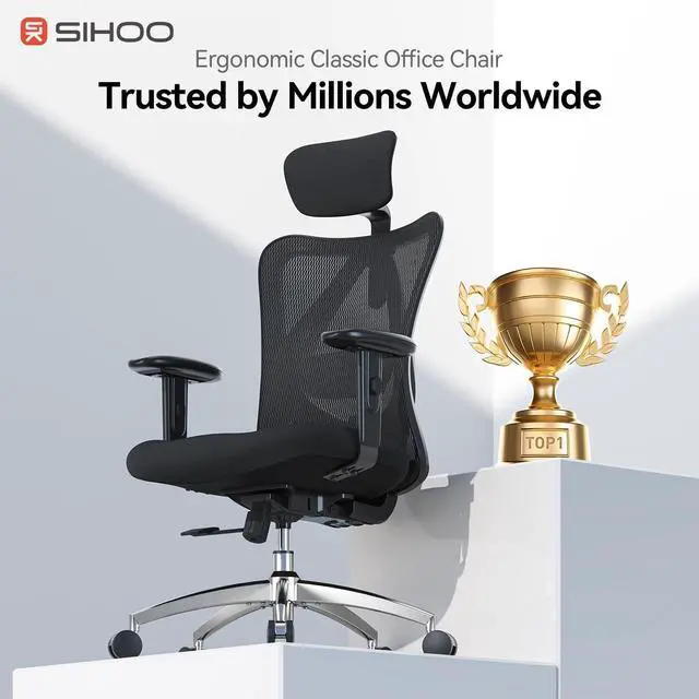 Alt view image 6 of 7 - SIHOO M18 Ergonomic Office Chair for Big and Tall People Adjustable Headrest with 2D Armrest Lumbar Support and PU Wheels Swivel Tilt Function Black