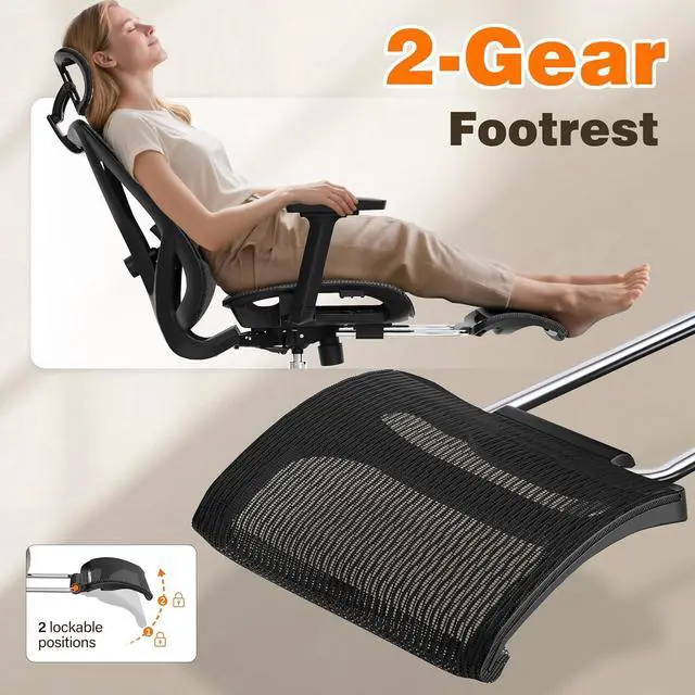 Alt view image 5 of 7 - GABRYLLY Ergonomic Office Chair with Adjustable Lumbar Support, 3D Armrests & Headrest, 135° Reclining Chair with Footrest & Large Steel Base,300LBS Swivel Desk Chair(GYMN01)
