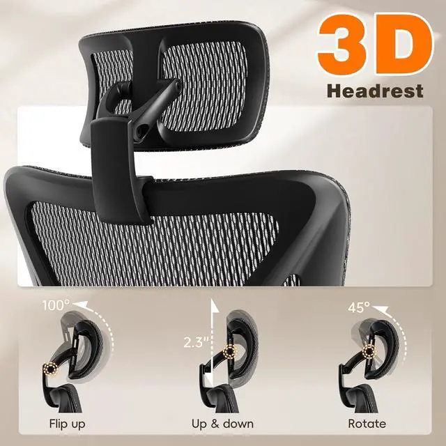 Alt view image 7 of 7 - GABRYLLY Ergonomic Office Chair with Adjustable Lumbar Support, 3D Armrests & Headrest, 135° Reclining Chair with Footrest & Large Steel Base,300LBS Swivel Desk Chair(GYMN01)