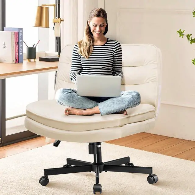 Main image of Criss Cross Chair with Wheels Armless Cross Legged Office Chair Wide Home Office Desk Chair Swivel Comfy Vanity Desk Chair Height Adjustable Mid Back Wide Seat Computer Task Chair, Begin