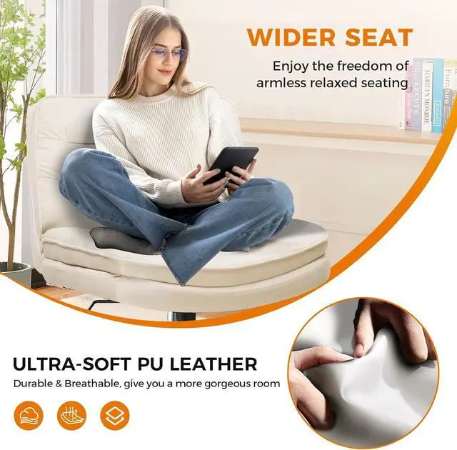 Alt view image 5 of 7 - Criss Cross Chair with Wheels Armless Cross Legged Office Chair Wide Home Office Desk Chair Swivel Comfy Vanity Desk Chair Height Adjustable Mid Back Wide Seat Computer Task Chair, Begin