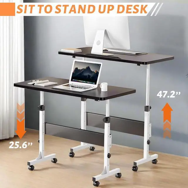 Alt view image 2 of 5 - Rolling Desk Adjustable Height,Portable Laptop Desks,Small Standing Desk with Wheels for Home Office