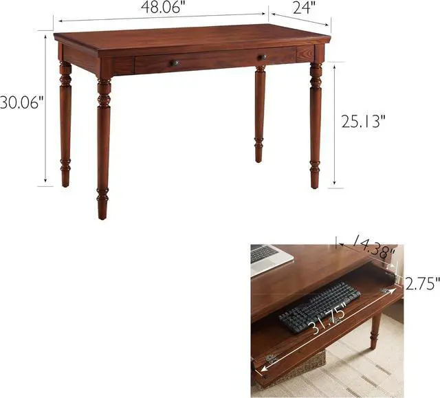 Alt view image 3 of 7 - Farmhouse Oak Laptop Desk with Drop Front Keyboard Drawer, Solid Wood Writing Desk for Home Office, Mission Oak  Leick Home, 82410