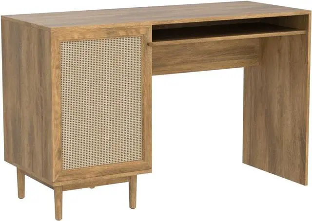 Alt view image 4 of 7 - mopio Haylee Boho Farmhouse Writing Desk, with Natural Rattan Exterior Door, Ample Storage, Adjustable Shelves, for Study, Vanity, Makeup, & Work, in Bedroom, Home Office