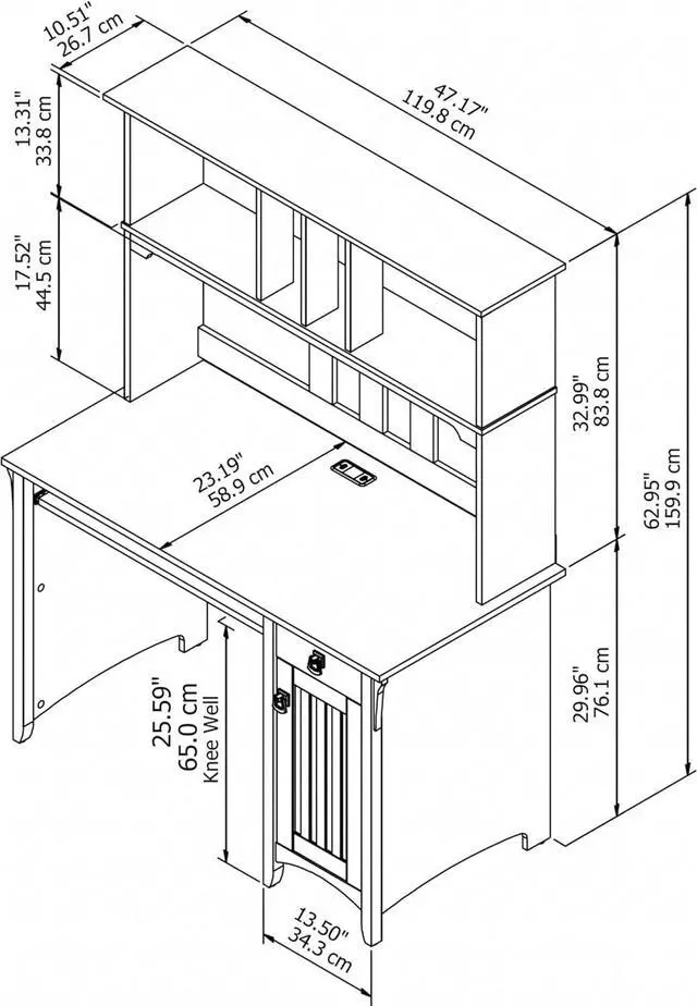 Alt view image 3 of 7 - Bush Furniture Salinas Computer Desk with Hutch | Study Table with Drawers, Cabinets & Pullout Keyboard/Laptop Tray | Modern Home Office Desk in Cape Cod Gray | Work Desk with Storage