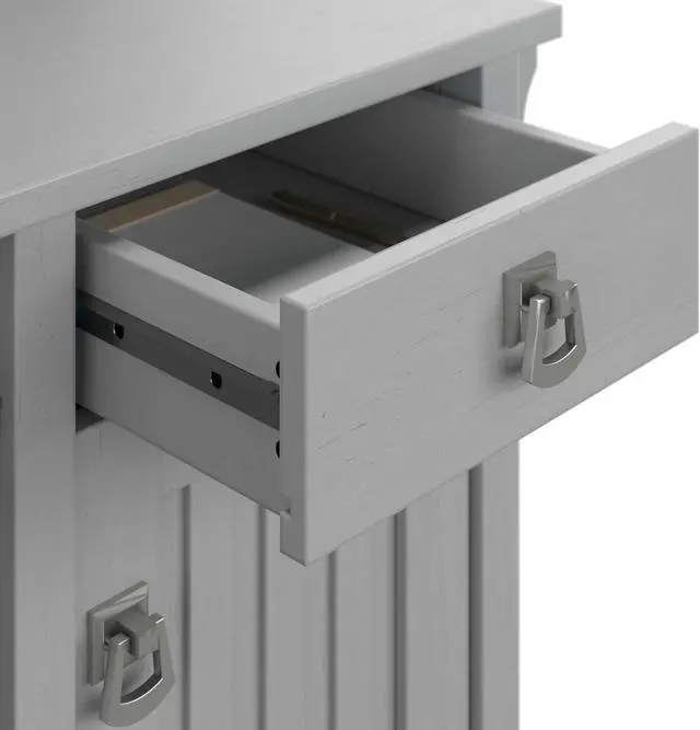 Alt view image 5 of 7 - Bush Furniture Salinas Computer Desk with Hutch | Study Table with Drawers, Cabinets & Pullout Keyboard/Laptop Tray | Modern Home Office Desk in Cape Cod Gray | Work Desk with Storage