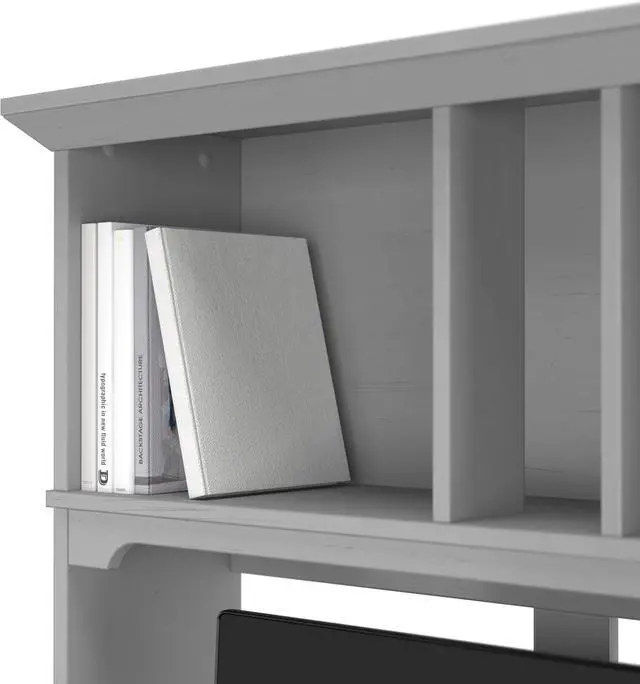 Alt view image 6 of 7 - Bush Furniture Salinas Computer Desk with Hutch | Study Table with Drawers, Cabinets & Pullout Keyboard/Laptop Tray | Modern Home Office Desk in Cape Cod Gray | Work Desk with Storage
