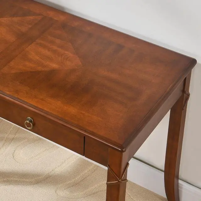 Alt view image 7 of 7 - Traditional Home Office Desk with 2 Storage Drawers, Solid Wood Computer Desk with Elegant Carved Legs,Vanity Desk, Writing Desk, Corner Table for Living Room, Easy Assembly Cherry Brown BSZ-DR200