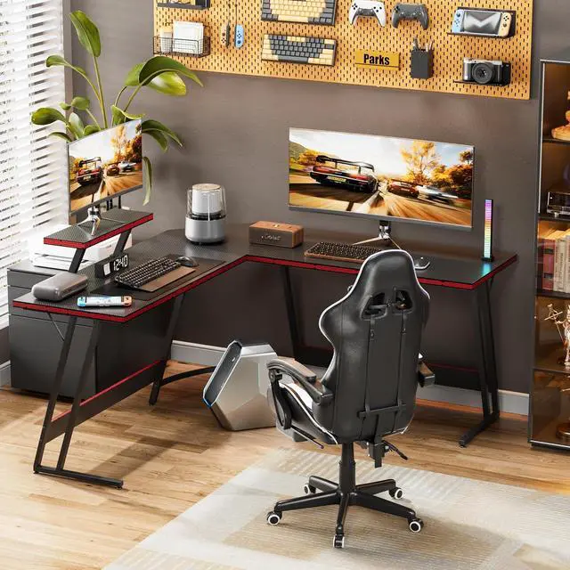 Alt view image 4 of 7 - Homall L Shaped Gaming Desk Computer Corner Desk PC Gaming Desk Table with Large Monitor Riser Stand for Home Office Sturdy Writing Workstation (Black, 51 Inch)