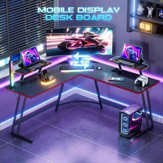 Alt view image 5 of 7 - Homall L Shaped Gaming Desk Computer Corner Desk PC Gaming Desk Table with Large Monitor Riser Stand for Home Office Sturdy Writing Workstation (Black, 51 Inch)