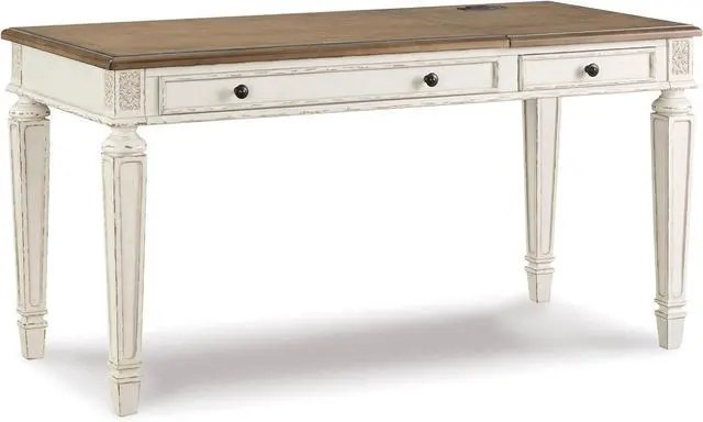 Main image of Signature Design by Ashley Realyn French Country 60" Home Office Lift Top Desk with USB Charging, Chipped White