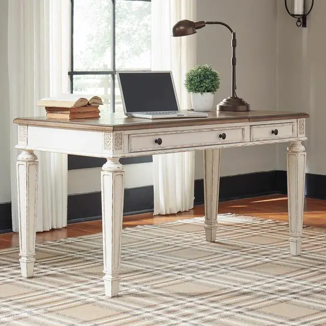 Alt view image 2 of 7 - Signature Design by Ashley Realyn French Country 60" Home Office Lift Top Desk with USB Charging, Chipped White
