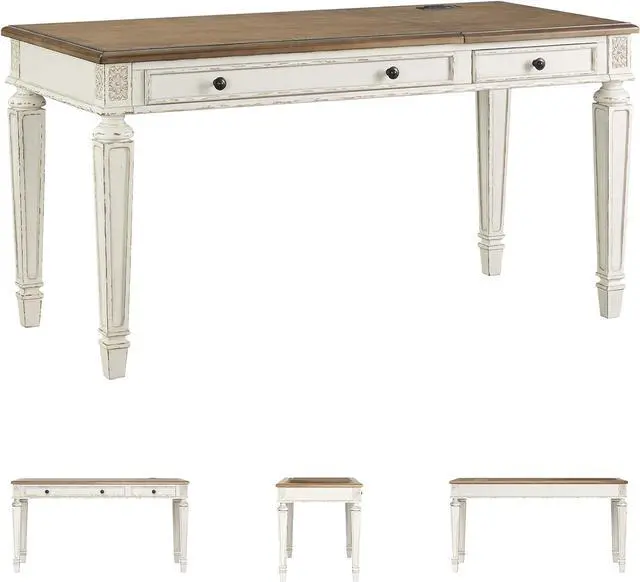 Alt view image 6 of 7 - Signature Design by Ashley Realyn French Country 60" Home Office Lift Top Desk with USB Charging, Chipped White