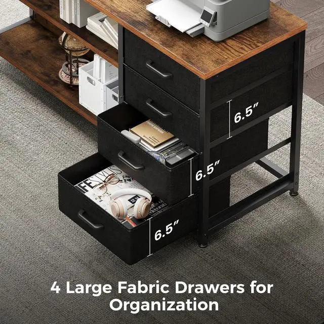 Alt view image 4 of 7 - AODK 61" L Shaped Desk with Drawer, Computer Desk with Power Outlets & LED Lights, Reversible Corner Gaming Desks for Home Office Workstation, Office Table with Monitor Shelf, Vintage