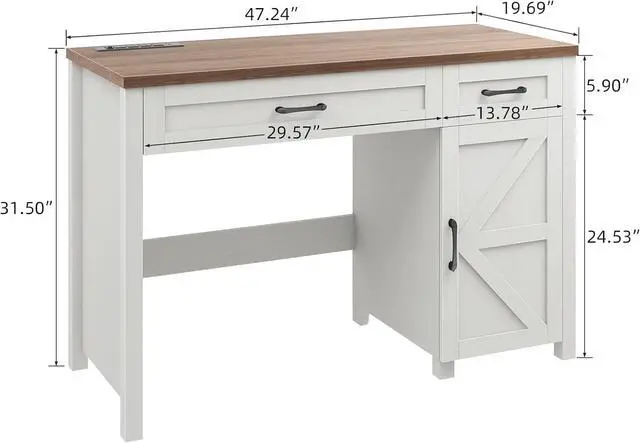 Alt view image 2 of 7 - Farmhouse 47" Executive Desk, Computer Desk with Drawers and Cabinet, Workstation Computer Desk for Home Office and Study.