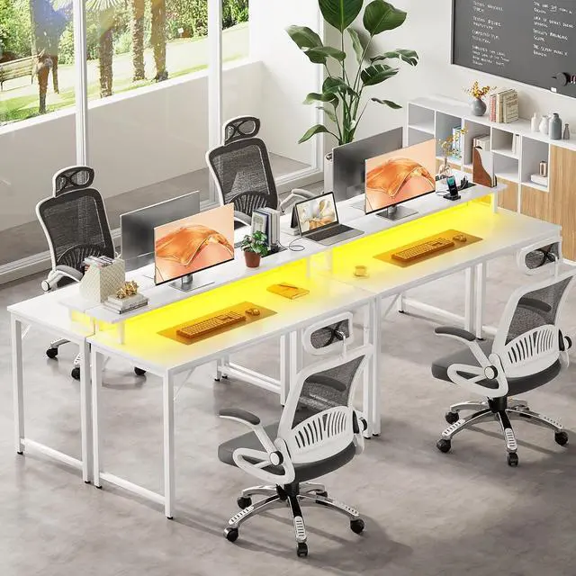 Alt view image 7 of 7 - Computer Desk with USB Power Outlets and LED Lights, 47 inch Gaming Desk with Monitor Stand for Small Space Home Office, Modern Simple Study Writing Table PC Desks, White