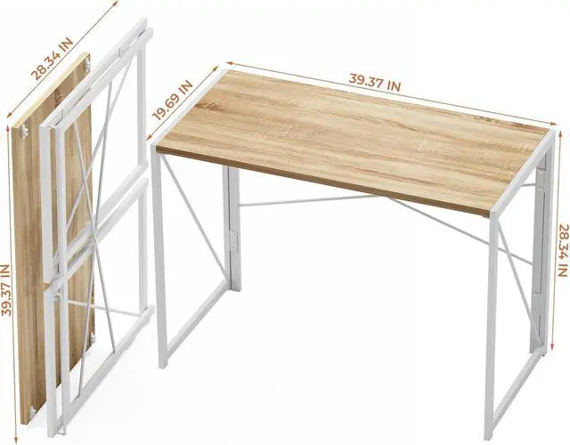 Alt view image 3 of 7 - Coavas Small Folding Desk 39.4 inch Foldable Computer Desks, Spaces Saving Writing Table for Bedroom, Home Office, Dorm, Apartment, Kids, White Oak