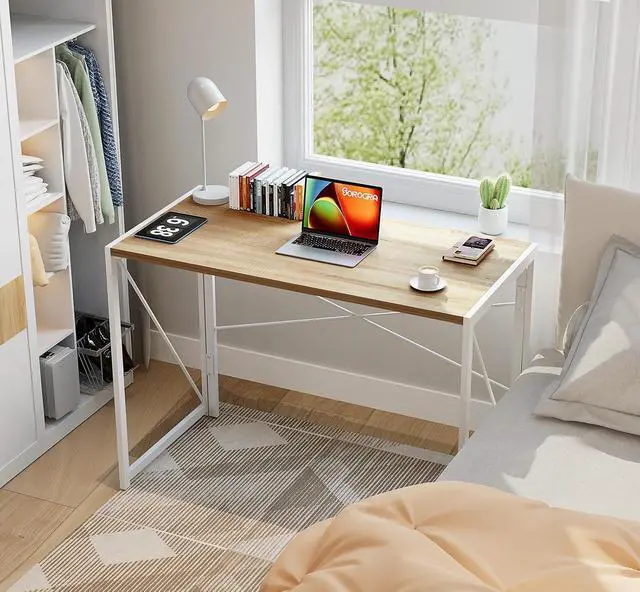 Alt view image 7 of 7 - Coavas Small Folding Desk 39.4 inch Foldable Computer Desks, Spaces Saving Writing Table for Bedroom, Home Office, Dorm, Apartment, Kids, White Oak