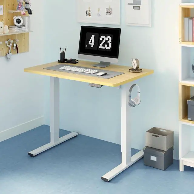 Alt view image 2 of 7 - FLEXISPOT EN1 One-Piece Standing Desk 40 x 24 Inches Height Adjustable Desk Electric Sit Stand Up Desk Home Office Desks Computer Workstation (White Frame + Maple Desktop)
