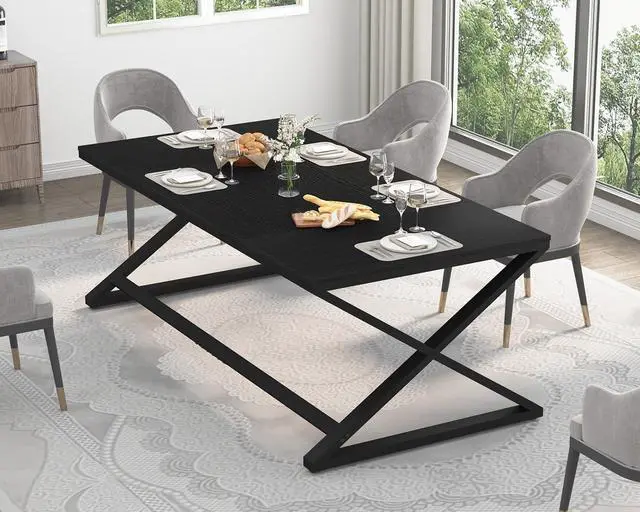 Alt view image 3 of 7 - LVB Large Black Desk, 70.8 Long Computer Desk for Home Office, Modern Wide Executive Work Desk for Writing Study, Simple Wood Metal Computer Table Gaming Desk Workstation in Bedroom, Black Oak, 70 in