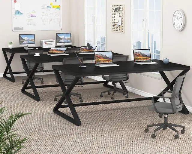 Alt view image 7 of 7 - LVB Large Black Desk, 70.8 Long Computer Desk for Home Office, Modern Wide Executive Work Desk for Writing Study, Simple Wood Metal Computer Table Gaming Desk Workstation in Bedroom, Black Oak, 70 in