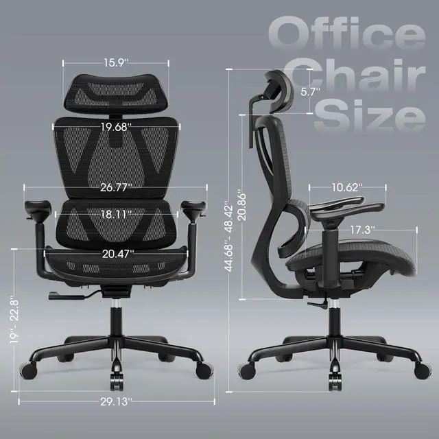 Alt view image 2 of 7 - ELABEST T11 Ergonomic Office Chair,High Back Desk Chairs with Separate Lumbar Support,Magic Armrests,Adjustable Wide Headrest,Comfy Executive Computer Chair,Big and Tall Mesh Chair for Home Office
