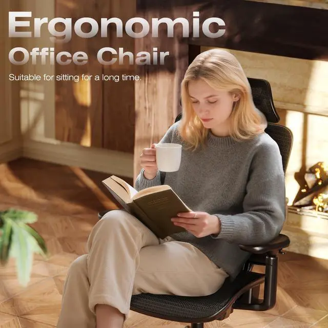 Alt view image 4 of 7 - ELABEST T11 Ergonomic Office Chair,High Back Desk Chairs with Separate Lumbar Support,Magic Armrests,Adjustable Wide Headrest,Comfy Executive Computer Chair,Big and Tall Mesh Chair for Home Office