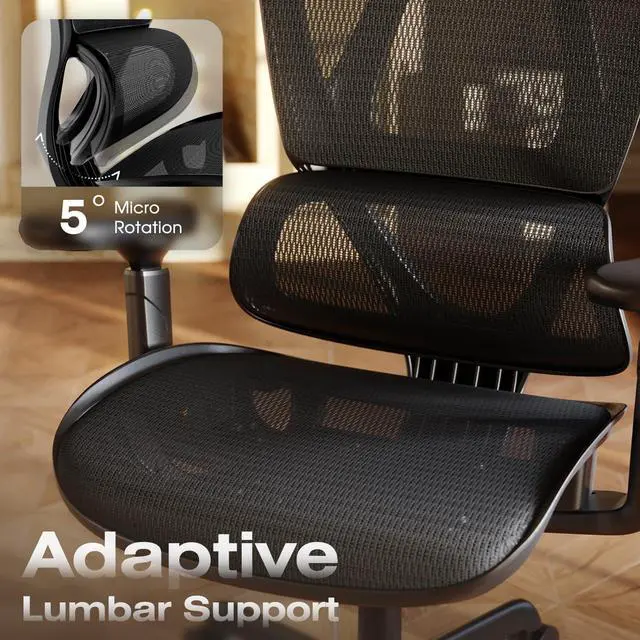 Alt view image 6 of 7 - ELABEST T11 Ergonomic Office Chair,High Back Desk Chairs with Separate Lumbar Support,Magic Armrests,Adjustable Wide Headrest,Comfy Executive Computer Chair,Big and Tall Mesh Chair for Home Office