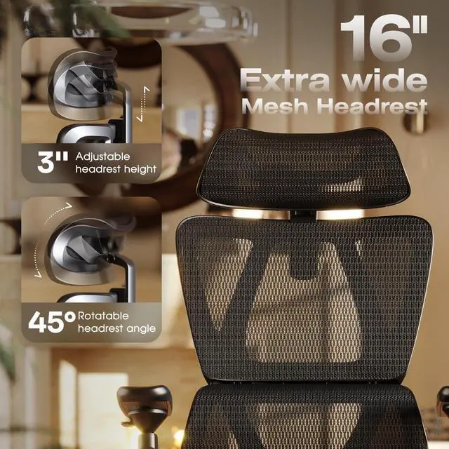 Alt view image 5 of 7 - ELABEST T11 Ergonomic Office Chair,High Back Desk Chairs with Separate Lumbar Support,Magic Armrests,Adjustable Wide Headrest,Comfy Executive Computer Chair,Big and Tall Mesh Chair for Home Office