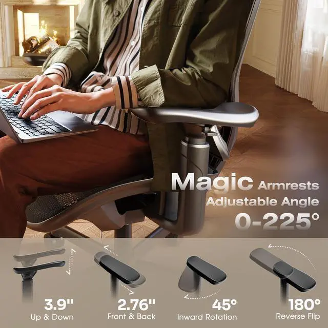 Alt view image 3 of 7 - ELABEST T11 Ergonomic Office Chair,High Back Desk Chairs with Separate Lumbar Support,Magic Armrests,Adjustable Wide Headrest,Comfy Executive Computer Chair,Big and Tall Mesh Chair for Home Office