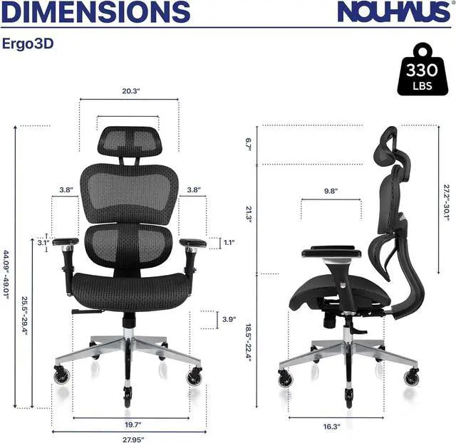 Alt view image 2 of 6 - Nouhaus Ergo3D Ergonomic Office Chair Lumbar Support Mesh Office Chair with 4D Adjustable Armrest, Adjustable Headrest and Wheels, Mesh High Back Home Office Desk Chairs(Black)