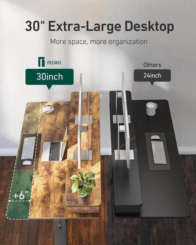 Alt view image 6 of 7 - FEZIBO 48 x 24 inch Electric Standing Desk Adjustable Height with 4 Drawers, Sit Stand Desk, Home Office Stand Up Table with 4 Height-Adjustable Feets & 2 Hooks,Rustic Brown Top, 48 inch