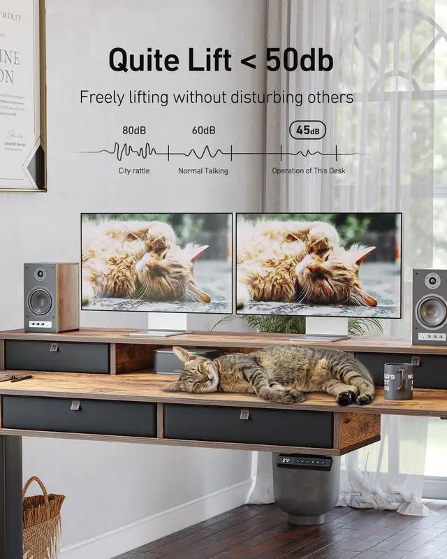 Alt view image 7 of 7 - FEZIBO 48 x 24 inch Electric Standing Desk Adjustable Height with 4 Drawers, Sit Stand Desk, Home Office Stand Up Table with 4 Height-Adjustable Feets & 2 Hooks,Rustic Brown Top, 48 inch