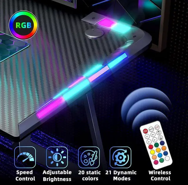 Alt view image 4 of 7 - TIQLAB Gaming Desk with LED Lights, 40 Inch Computer Desk Z Shaped Gamer Workstation, Gaming Table with Carbon Fiber Surface, PC Gamer Desk, Black