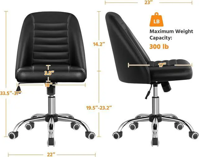 Alt view image 3 of 7 - Yaheetech Mid Back PU Leather Armless Desk Office Chair, Modern Vanity Chair with Rolling Wheels, Metal Base Black