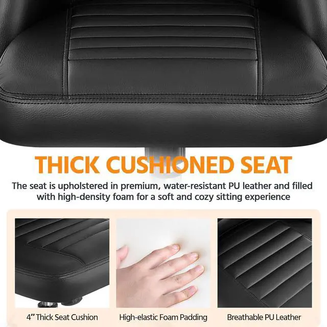 Alt view image 7 of 7 - Yaheetech Mid Back PU Leather Armless Desk Office Chair, Modern Vanity Chair with Rolling Wheels, Metal Base Black
