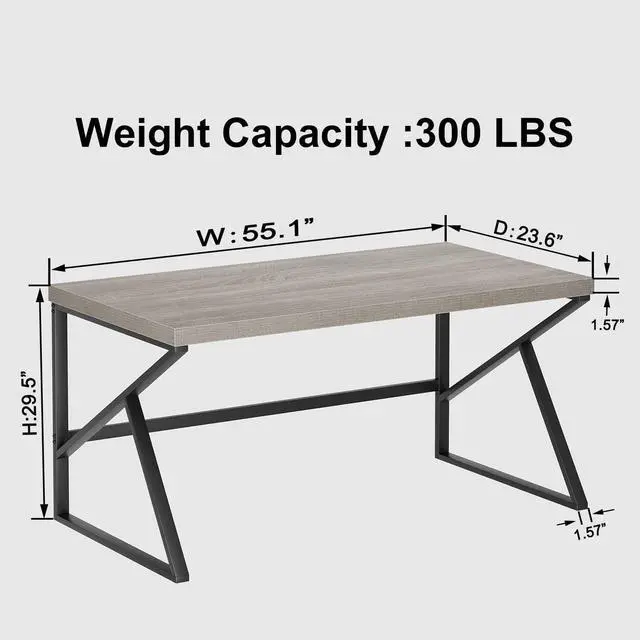Alt view image 2 of 7 - HSH Gray Computer Desk, Industrial Wood and Metal Home Office Desk, Farmhouse Rustic PC Laptop Desk for Executive Work Writing Study Gaming, Modern Simple Bedroom Computer Table, Light Grey Oak, 55 In