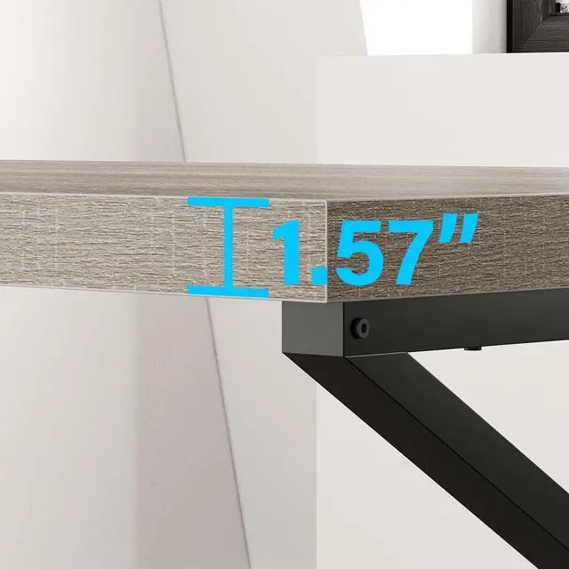 Alt view image 7 of 7 - HSH Gray Computer Desk, Industrial Wood and Metal Home Office Desk, Farmhouse Rustic PC Laptop Desk for Executive Work Writing Study Gaming, Modern Simple Bedroom Computer Table, Light Grey Oak, 55 In