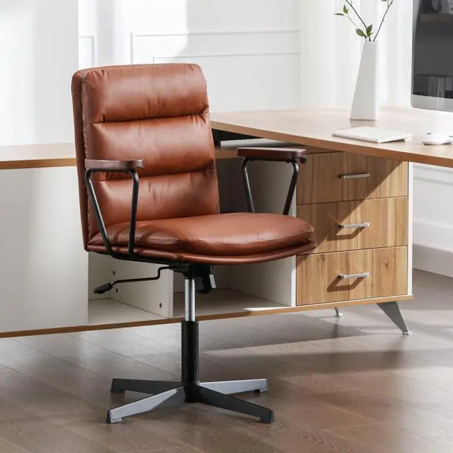 Main image of Okeysen Office Desk Chair No Wheels, Criss Cross Chair with Detachable Wooden Armrests, Ergonomic Comfy Adjustable Computer Chair with Thick Cushion, Armless Swivel Task Vanity Chair for Home, Office