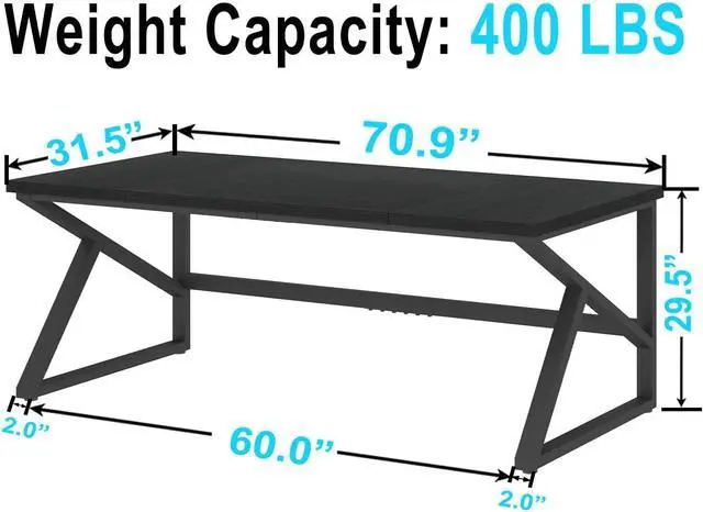 Alt view image 2 of 7 - IBF Long Black Computer Desk, Large Executive Office Desk for 2 People Work Writing Study, 70 Inch Industrial Metal Wood Dual Monitor Desk Workstation, Modern Simple Double PC Gaming Table in Bedroom