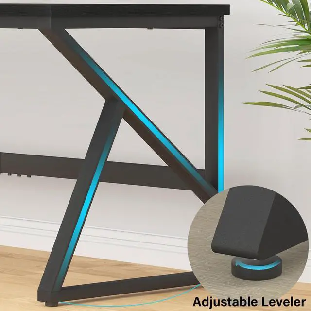 Alt view image 7 of 7 - IBF Long Black Computer Desk, Large Executive Office Desk for 2 People Work Writing Study, 70 Inch Industrial Metal Wood Dual Monitor Desk Workstation, Modern Simple Double PC Gaming Table in Bedroom