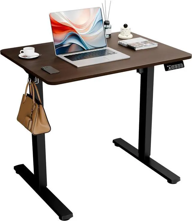 Main image of Electric Standing Desk, 31.5" x 23.6" Height Adjustable Sit Stand Desk with Splice Board for Home Office, Computer Desk Memory Preset (Black Frame, Walnut Desktop)