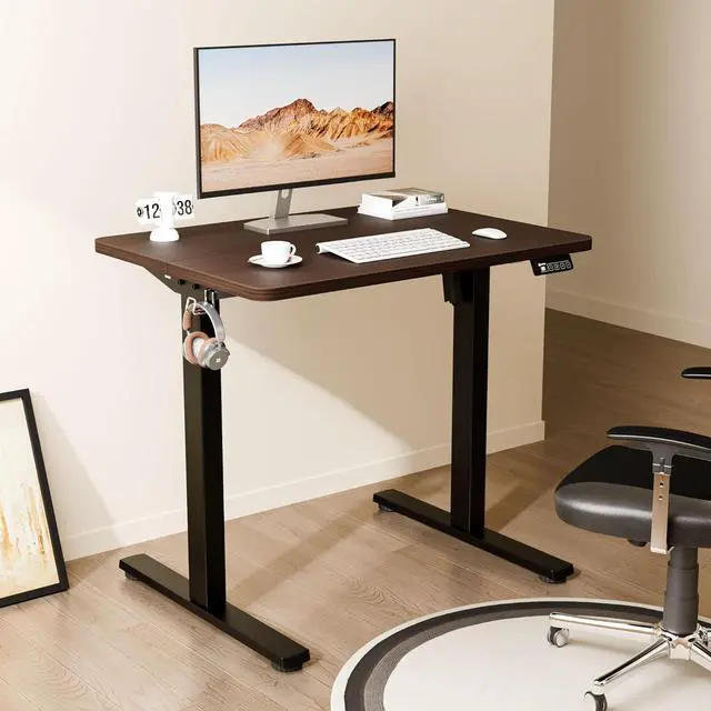 Alt view image 2 of 7 - Electric Standing Desk, 31.5" x 23.6" Height Adjustable Sit Stand Desk with Splice Board for Home Office, Computer Desk Memory Preset (Black Frame, Walnut Desktop)