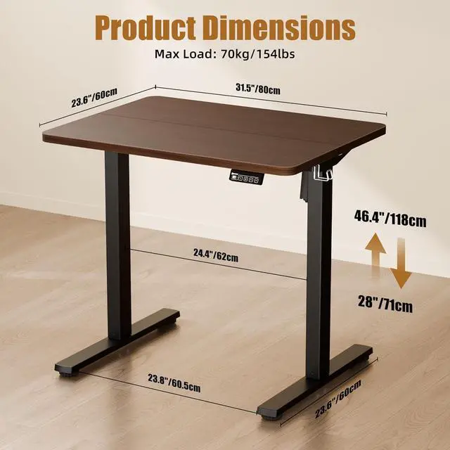 Alt view image 3 of 7 - Electric Standing Desk, 31.5" x 23.6" Height Adjustable Sit Stand Desk with Splice Board for Home Office, Computer Desk Memory Preset (Black Frame, Walnut Desktop)